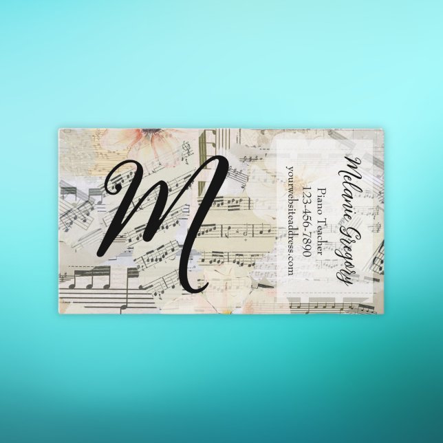 Custom Elegante Monogram Music Teacher Floral Busi Visitenkarte (Von Creator hochgeladen)