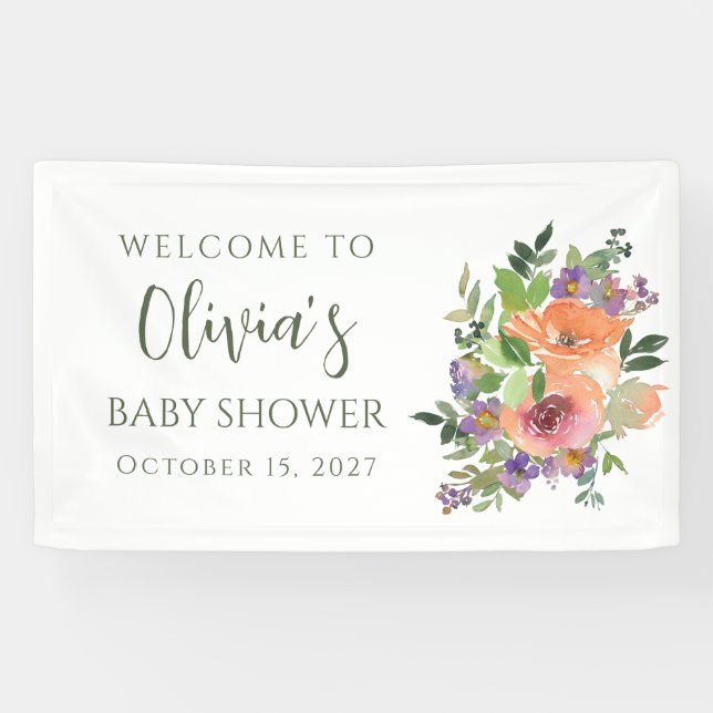 Custom Elegante Peach Wassercolor Floral Baby Show Banner (Horizontal)