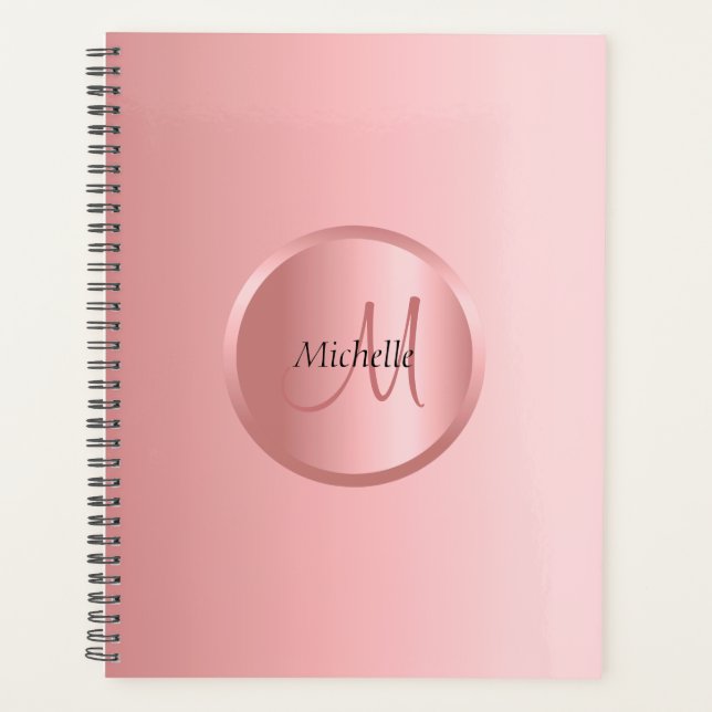 Custom Elegante Rose Gold Monogram Modern Planer (Vorderseite)
