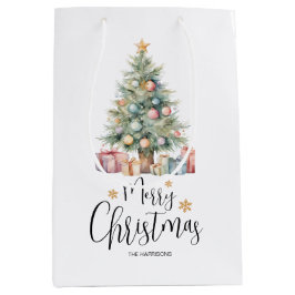 Custom Elegante Watercolor Weihnachtsbaum Mittlere Geschenktüte