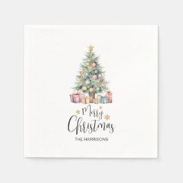 Custom Elegante Watercolor Weihnachtsbaum Serviette