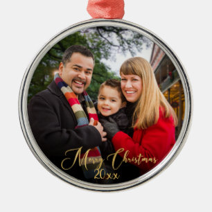 Custom Elegantes Gold Script Family Foto Weihnacht Ornament Aus Metall