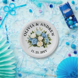 Custom Eleganto Blau und Weiß Blumen Pappteller