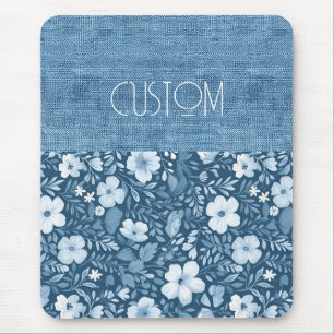 Custom Eleganto Botanical Blue Imitats Denim Look Mousepad