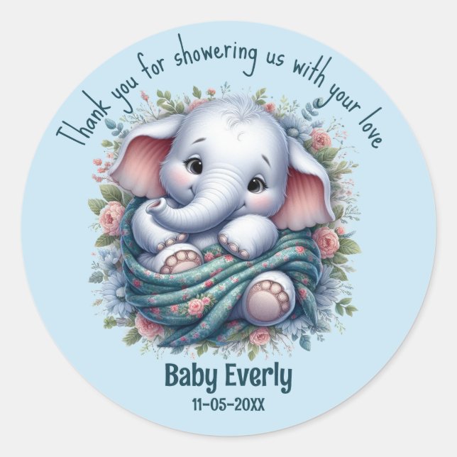 Custom Elephant Baby Shower Thank You Sticker (Vorderseite)