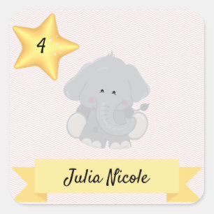 Custom Elephant Chevron Stripes with Name and Age Quadratischer Aufkleber