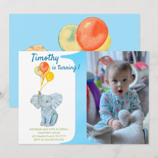 Custom Elephant First Birthday Boy Einladung