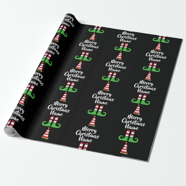 Custom Elf Muster Personalisierte Weihnachtsabbruc Geschenkpapier (Ungerollt)