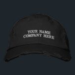 Custom Embroidered Text Baseball Cap Design Perso Bestickte Baseballkappe<br><div class="desc">Create a one-of-a-kind cap with this Custom Text & Logo Embroidered Hat, designed for both business promotion and personal style. Easily personalize your hat by choosing your font, thread color, hat color, and size, then add your name, company logo, slogan, website, phone number, social media handle, or custom text. This...</div>