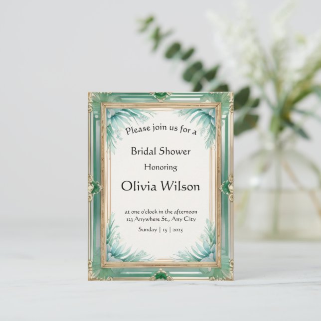 Custom Emerald Gold Luxury Invitation (Stehend Vorderseite)