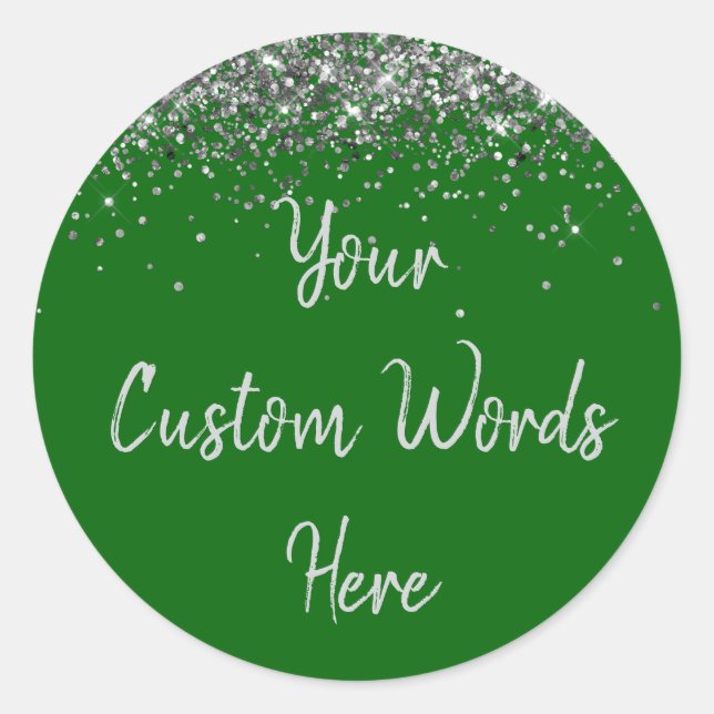 Custom Emerald Green & Silver Birthday Party Gefal Runder Aufkleber (Vorderseite)