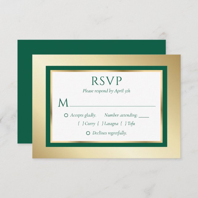 Custom Emerald Green und Gold Wedding RSVP Cards (Vorne/Hinten)