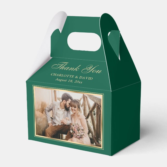 Custom Emerald Green Wedding Foto Vielen Dank Geschenkschachtel (Vorderseite)