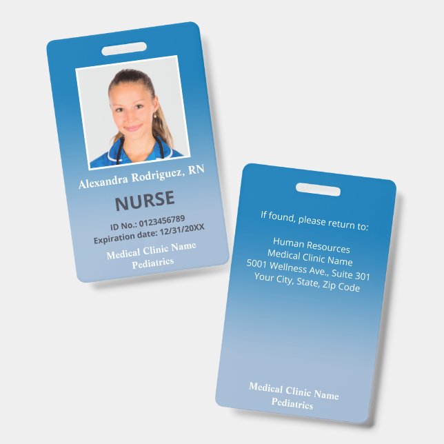 Custom Employee Foto Blue Gradient Medical ID Ausweis (Vorder- & Rückseite)