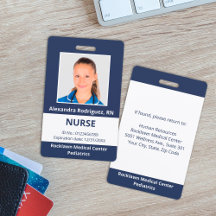 Custom Employee Foto Navy Blue White Medical ID
