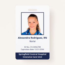 Custom Employee Foto White Blue Hospital ID Ausweis