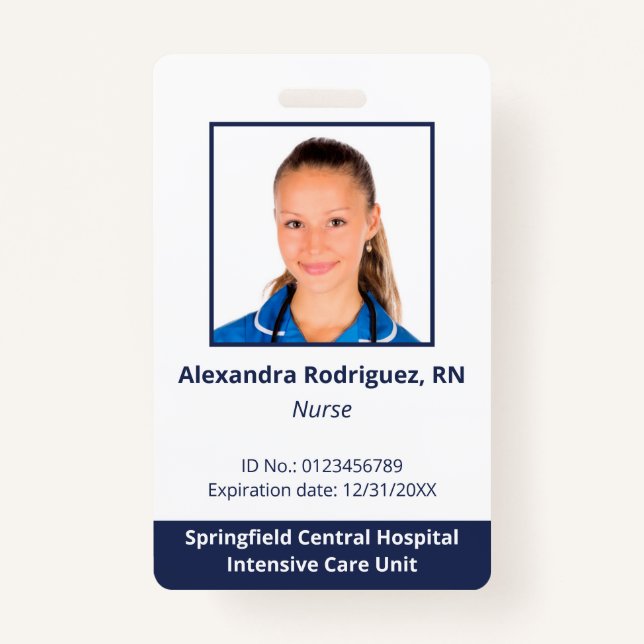 Custom Employee Foto White Blue Hospital ID Ausweis (Vorderseite)