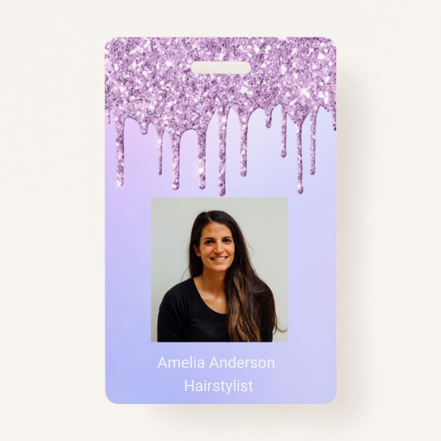 Custom Employee Glitzer Tropfen Lila violette Beze Ausweis (Vorderseite)