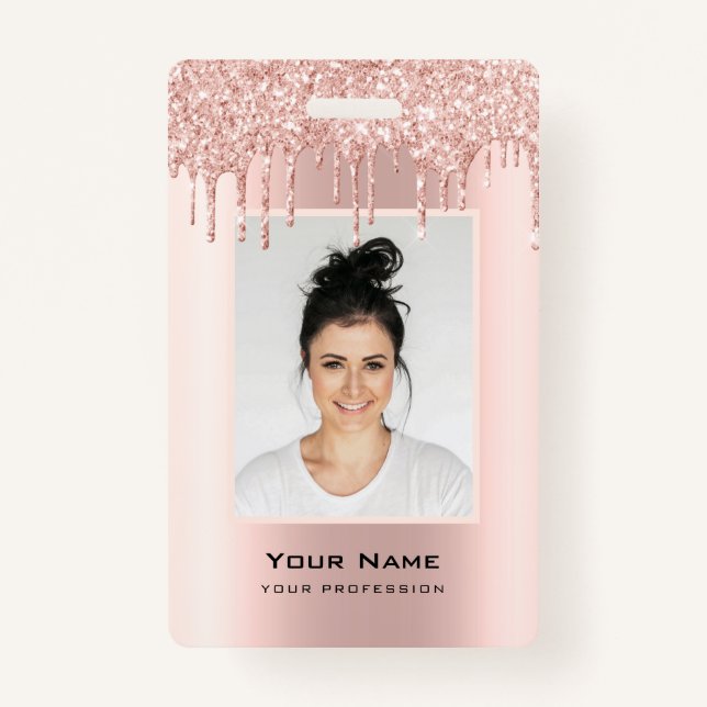 Custom Employee Glitzer Tropfen Rose Gold Name Abz Ausweis (Vorderseite)