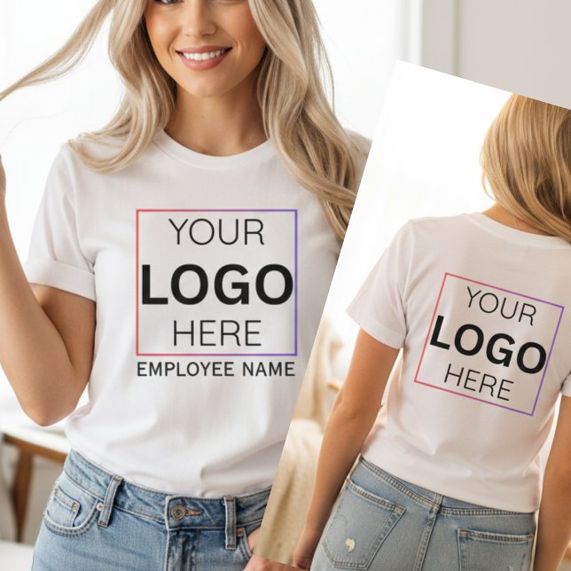 Custom Employee Name Logo| Personalized Staff  T-Shirt (Custom Business Logo Name Back Print T-Shirt Staff Member Uniform)
