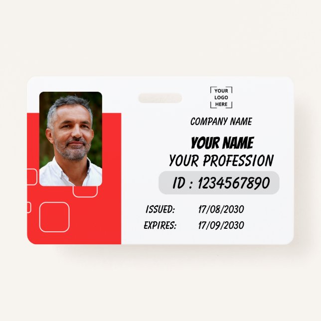 Custom Employee Photo, Signature, Logo, Name Badge Ausweis (Vorderseite)