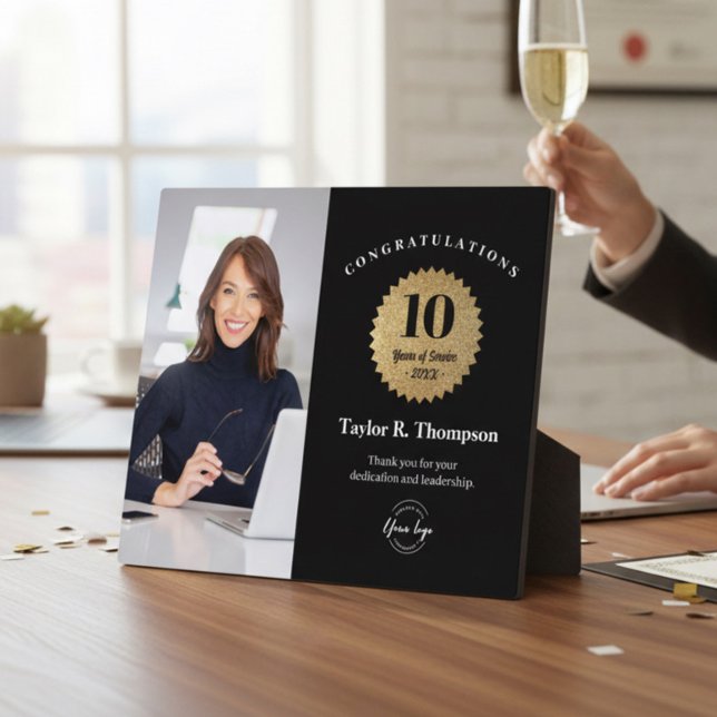 Custom Employee Recognition Photo 10 Year service  Fotoplatte (Custom employee photo 10 years of service plaque.)