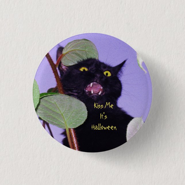 Custom Engry and Grumpy Halloween schwarze Katze Button (Vorderseite)