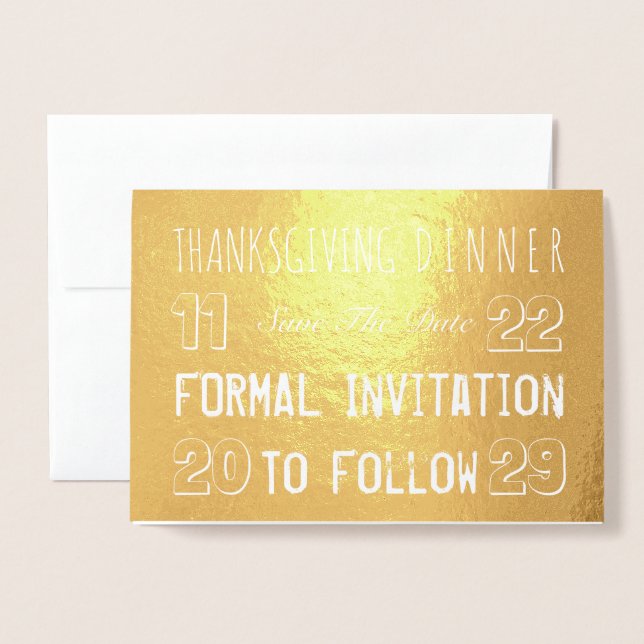 Custom Erntedank Dinner Save the Date Foil Card Folienkarte (Vorderseite mit Umschlag)