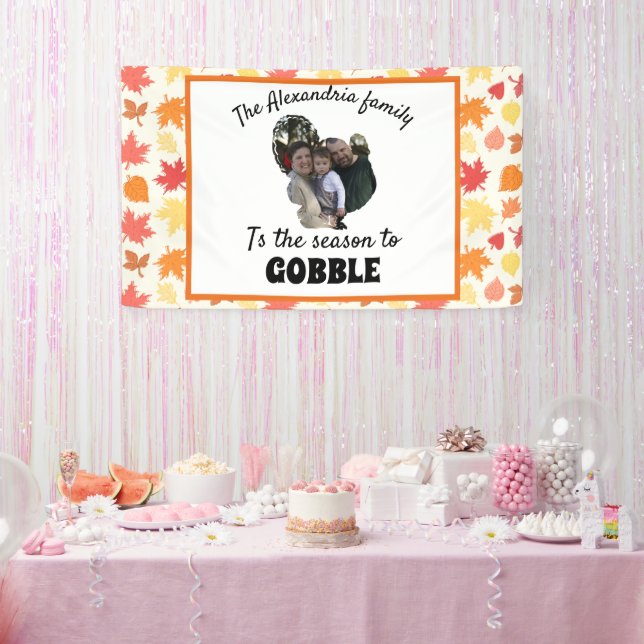 Custom Erntedank Truthahn Foto Saison zu gobben Banner (Party)