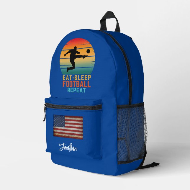 CUSTOM ESSEN SCHLAFPLATTE FUSSBALLWIEDERHOLUNG SPO BEDRUCKTER RUCKSACK (Rückseitige Ecke Rechts)