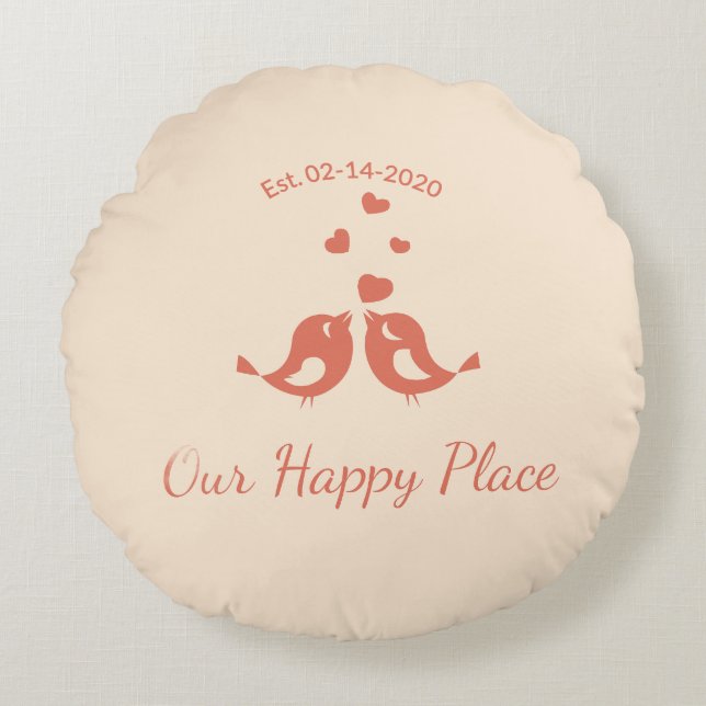 Custom Est Date Love Birds Rundes Kissen (Vorderseite)