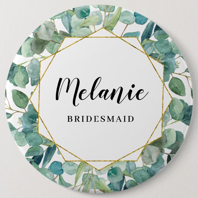 Custom Eucalyptus Gold Bridesmaid Bevorzugung Button (Vorderseite)