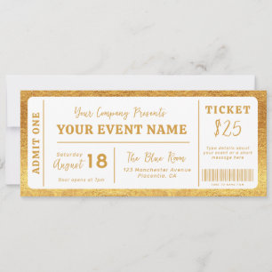 Custom Event Ticket Concept Fake Ticket White Gold Einladung