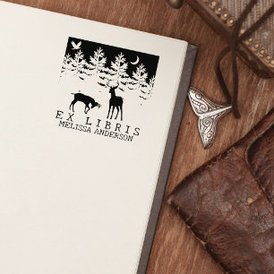 Custom Ex Libris, Forest Deer Book Gummistempel
