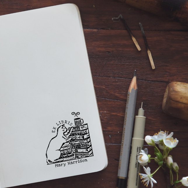 Custom Ex Libris, Vintages Niedliches Katzen-Buch Gummistempel (Von Creator hochgeladen)