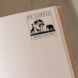 Custom Ex Libris, Wild Animals Africa Book Gummistempel