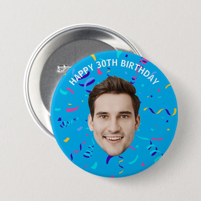 Custom Face 10th 20th 30th 40th 50th 60th Birthday Button (Vorne & Hinten)