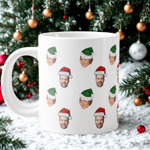 Custom Face 2 Fotos Weihnachtsmannmütze Weihnachts Jumbo-Tasse