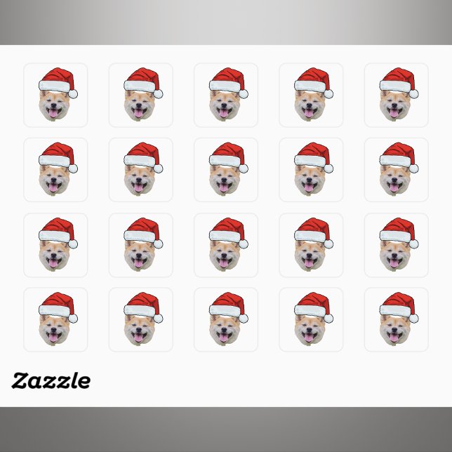 Custom Face Dog Santa Hat Photo Christmas   Quadratischer Aufkleber (Von Creator hochgeladen)
