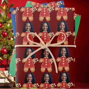 Custom Face Foto Gingerbread Frau Weihnachten Geschenkpapier Set