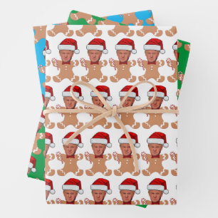 Custom Face Foto Gingerbread Funny Trump Head Geschenkpapier Set