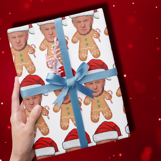 Custom Face Foto Gingerbread Funny Trump Xmas Geschenkpapier (Von Creator hochgeladen)