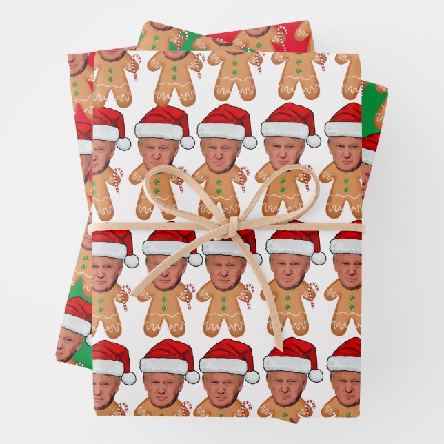 Custom Face Foto Gingerbread Funny Trump Xmas Geschenkpapier Set (Beispiel)