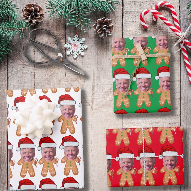Custom Face Foto Gingerbrot Funny Joe biden Xmas Geschenkpapier Set (Von Creator hochgeladen)
