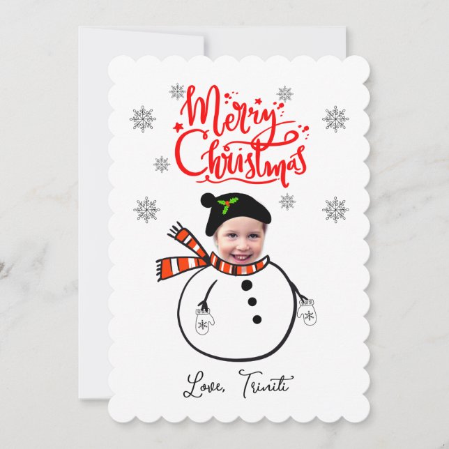 Custom Face Foto Niedlich Snowman Frohe Weihnachte Mitteilungskarte (Vorderseite)