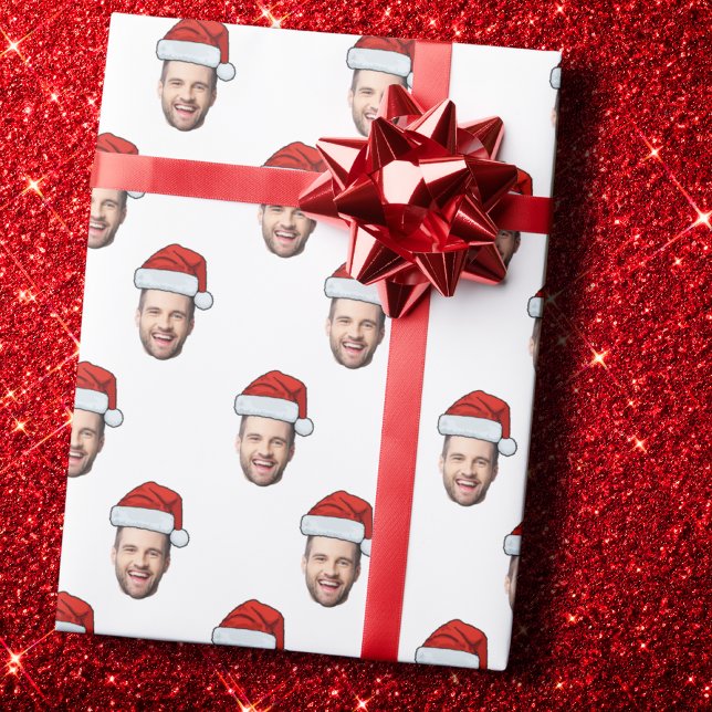 Custom Face Foto Weihnachtsmannmütze Weihnachtsges Geschenkpapier (Von Creator hochgeladen)