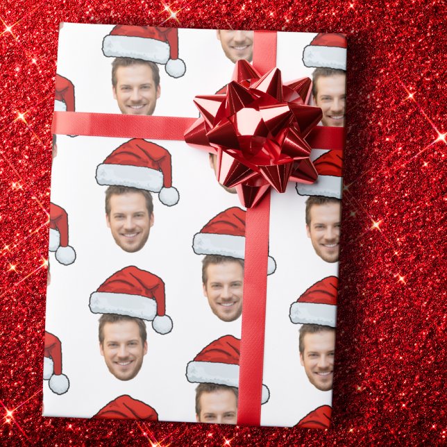 Custom Face Foto Weihnachtsmannmütze Weihnachtsges Geschenkpapier (Von Creator hochgeladen)