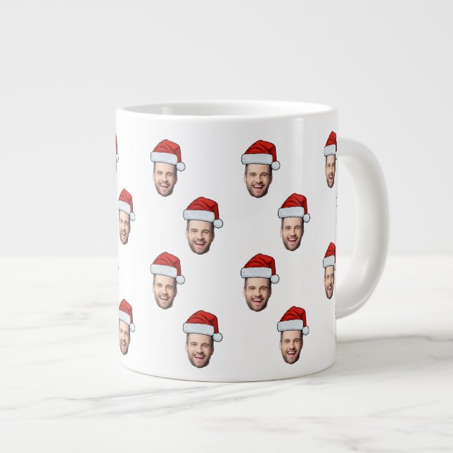 Custom Face Foto Weihnachtsmannmütze Weihnachtsges Jumbo-Tasse (Vorderseite Rechts)