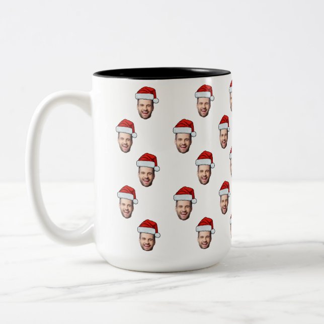 Custom Face Foto Weihnachtsmannmütze Weihnachtsges Zweifarbige Tasse (Links)