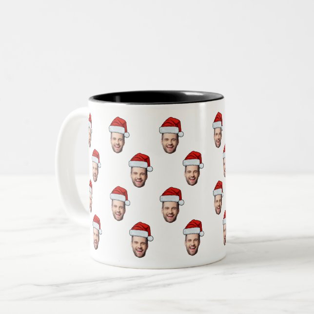 Custom Face Foto Weihnachtsmannmütze Weihnachtsges Zweifarbige Tasse (Vorderseite Links)